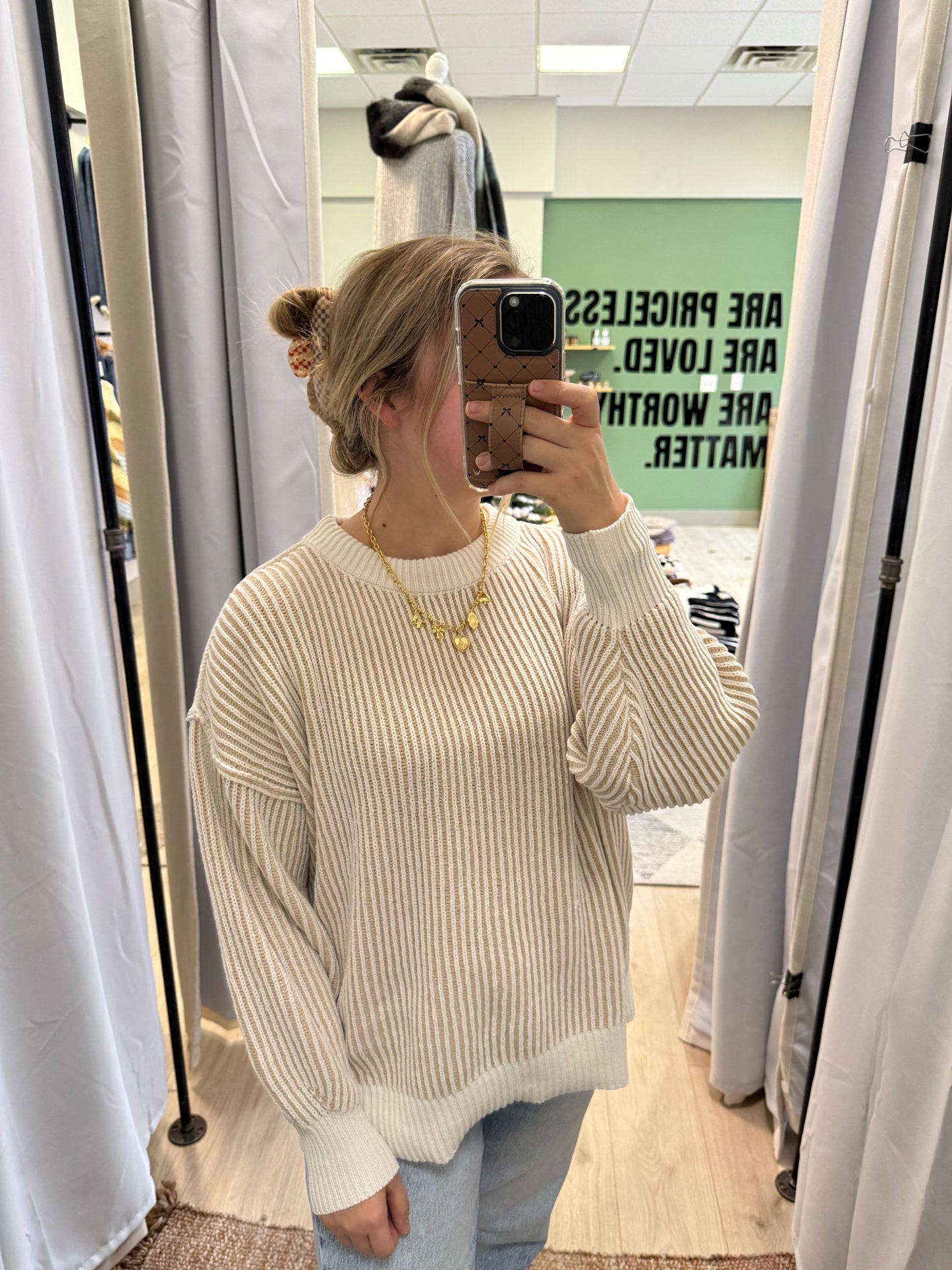 BEIGE TWO TONED SWEATER