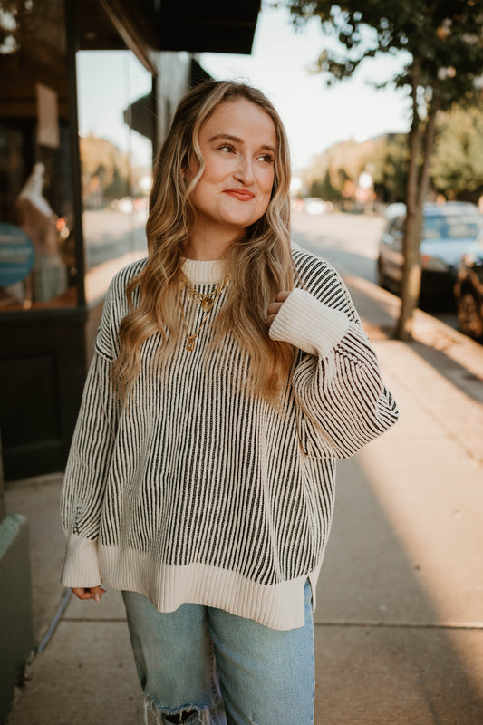 BLACK + IVORY TWO TONE SWEATER