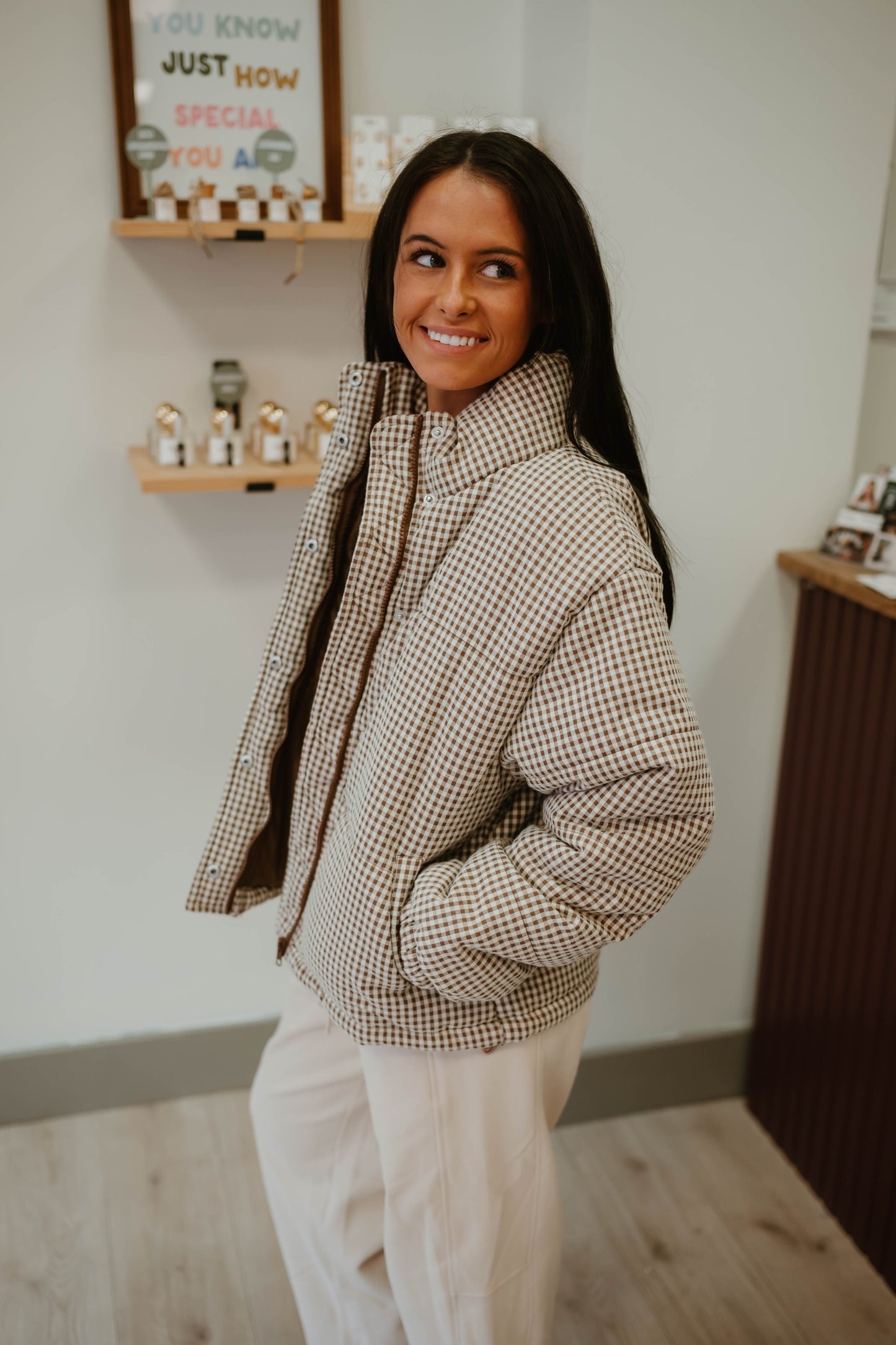 GINGHAM PUFFER JACKET