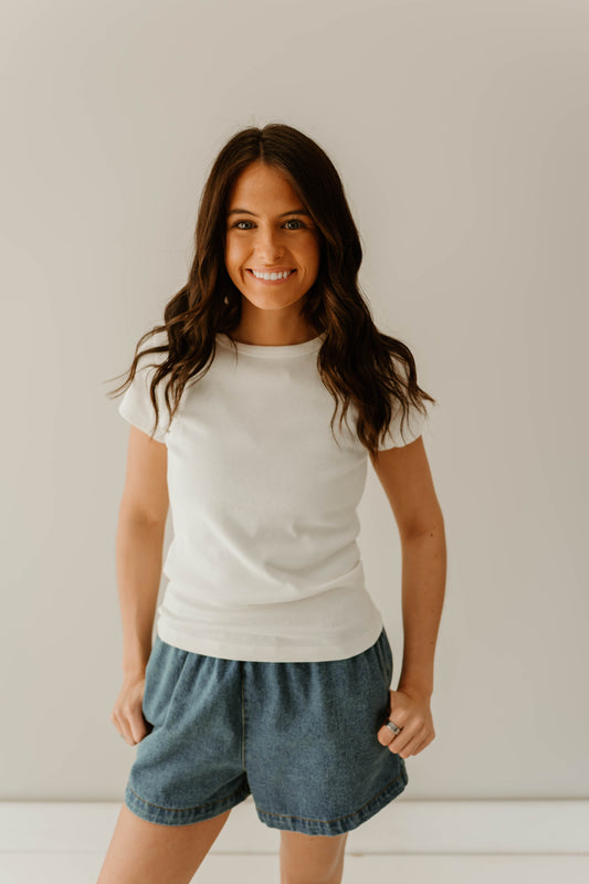 IVORY RIBBED SHORT SLEEVE BASIC