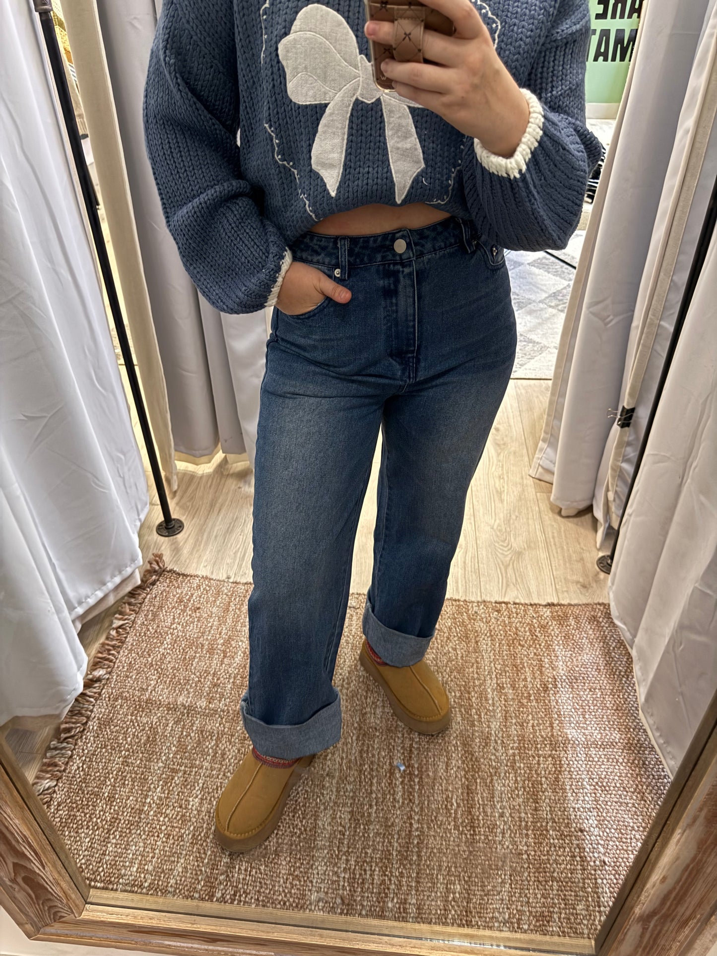 CUFFED HIGH RISE DENIM JEANS