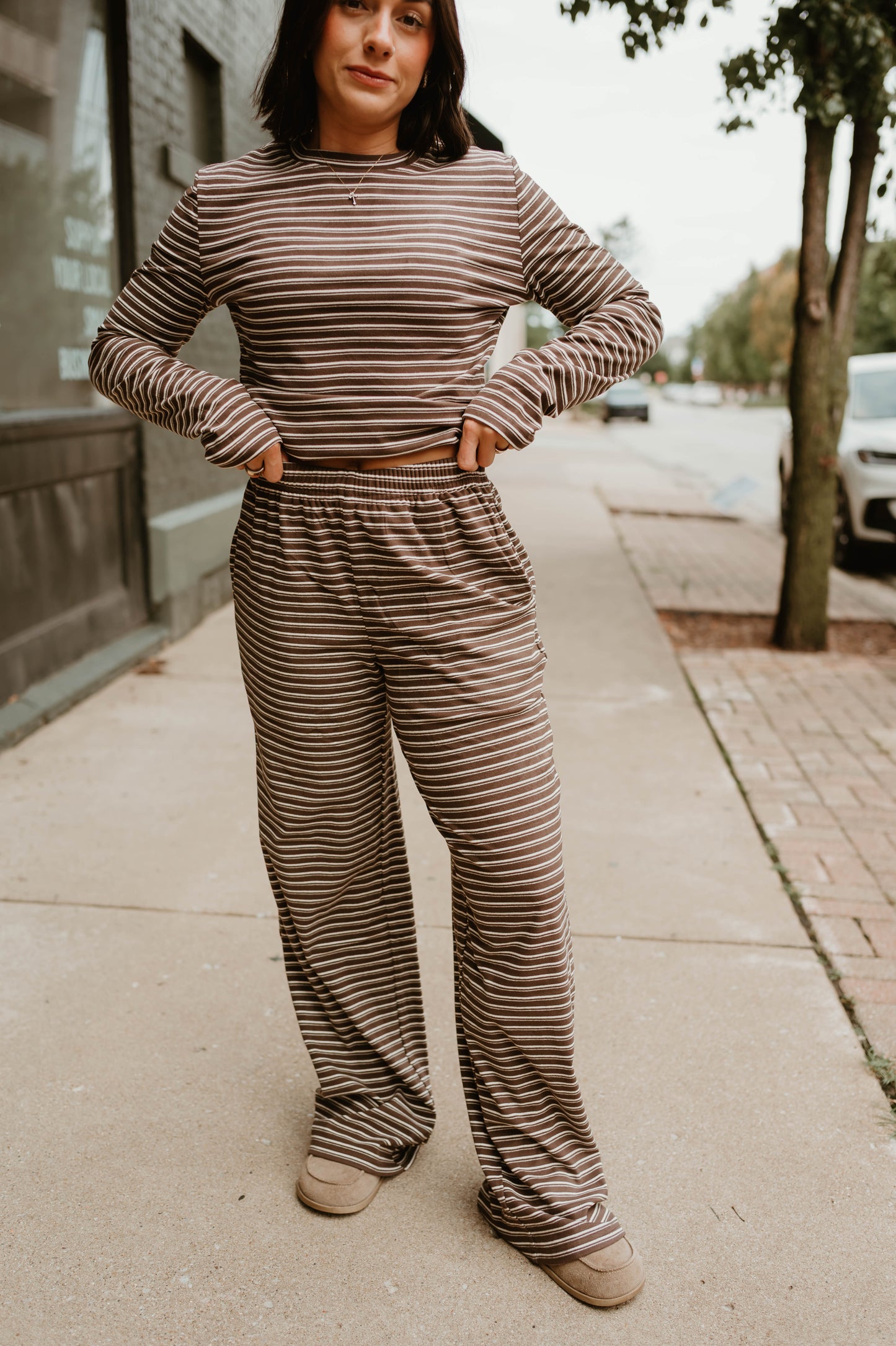 CHESTNUT ULTRA SOFT STRIPED LOUNGE SET