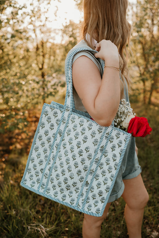BLUE + GREEN FLORAL TOTE