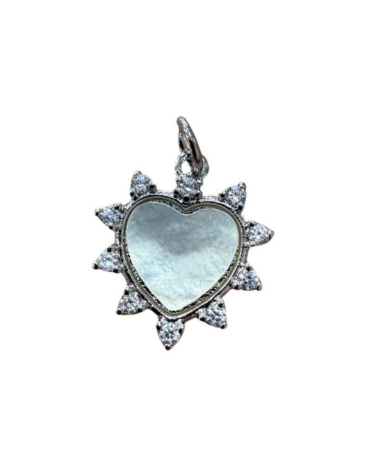 SILVER DIAMOND OPAL HEART CHARM