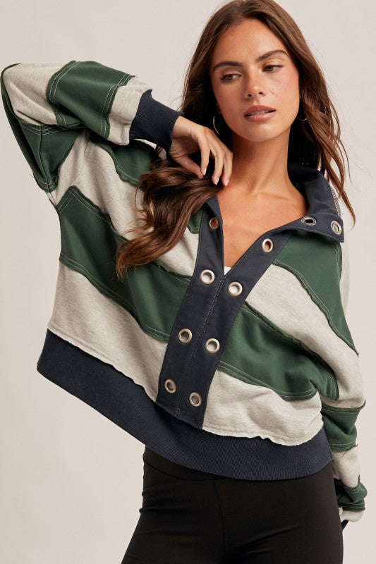 GREEN + GRAY STRIPED PULLOVER