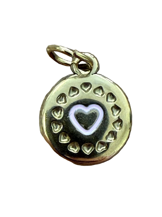 GOLD ROUND PINK HEART CHARM