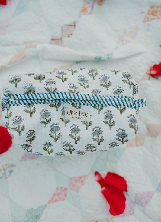BLUE + GREEN FLORAL MAKEUP BAG