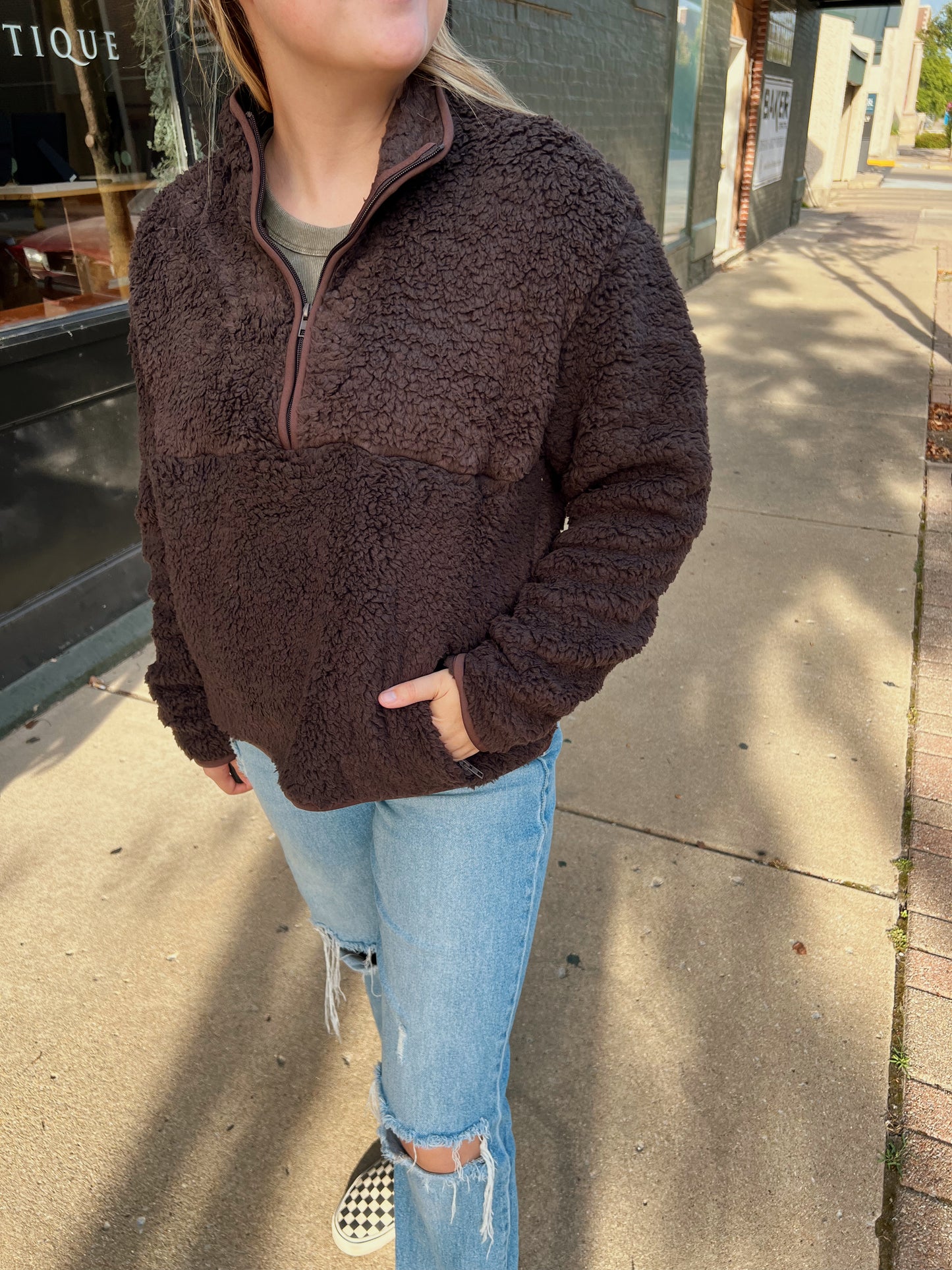 BROWN TEDDY HALF ZIP PULLOVER