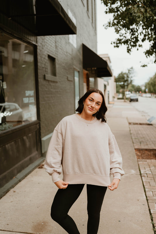MOCHA ACID WASH FLEECE PULLOVER