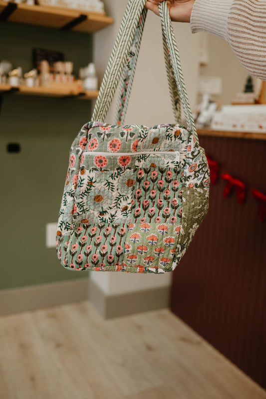 SAGE QUILTED PATCHWORK DUFFLE