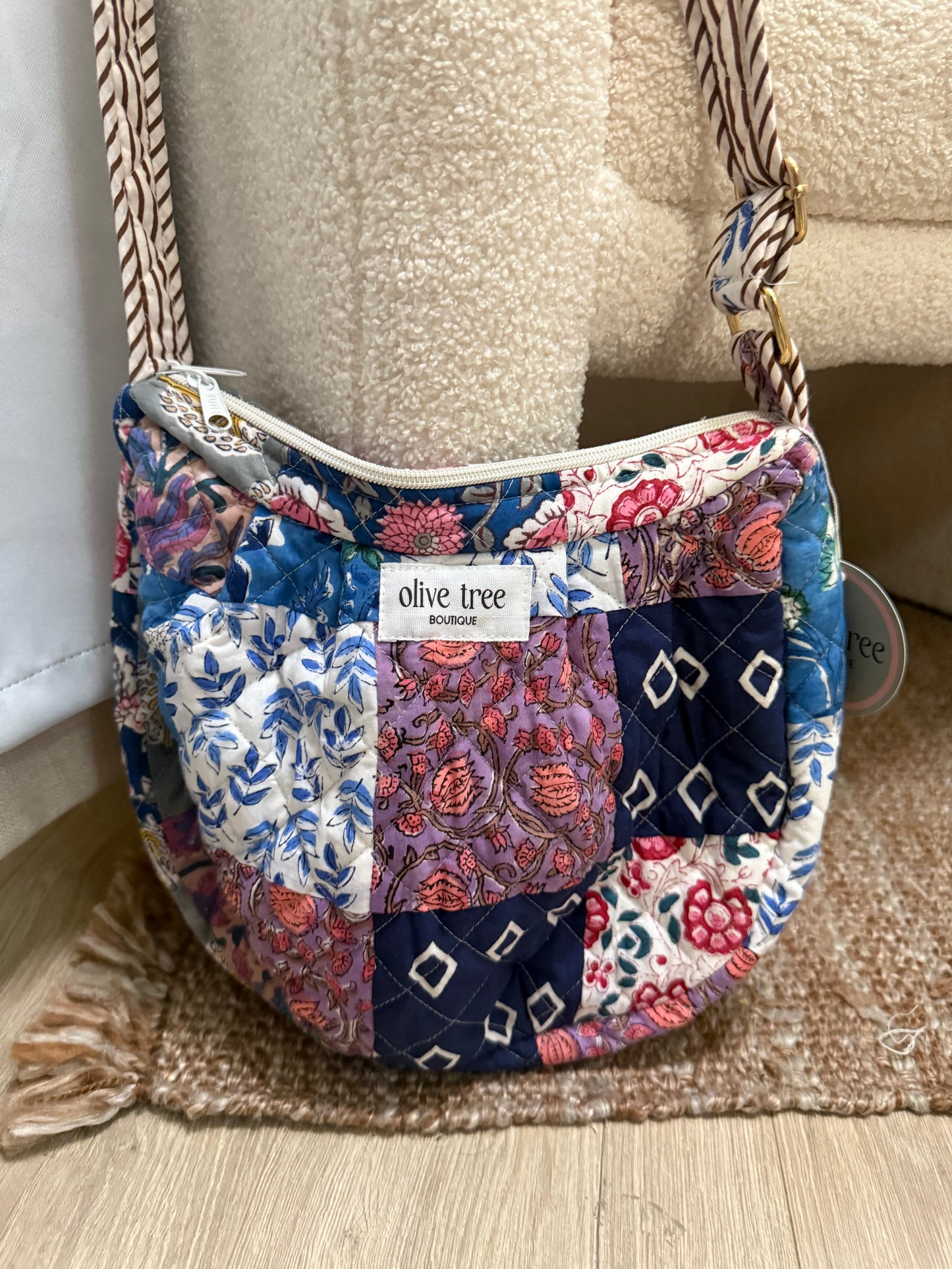 NAVY + PURPLE QUILTED PATCHWORK CROSSBODY