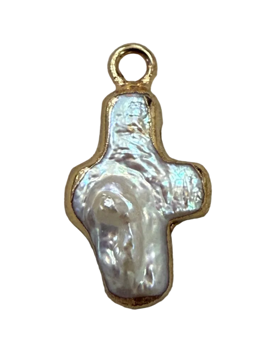 PEARL GOLD SMALL CROSS CHARM