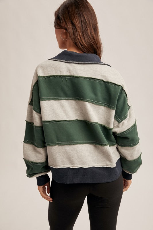 GREEN + GRAY STRIPED PULLOVER