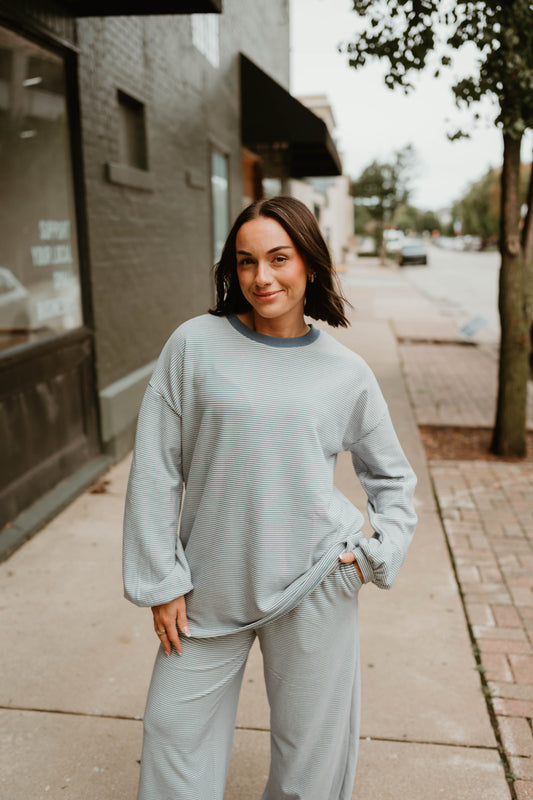 BLUE ULTRA SOFT PIN STRIPED LONG SLEEVE