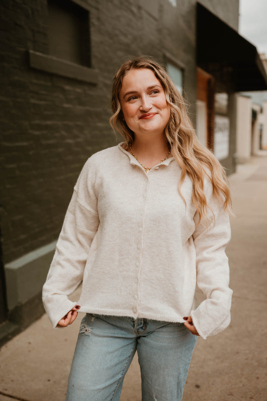 OATMEAL BUTTON FRONT CARDIGAN