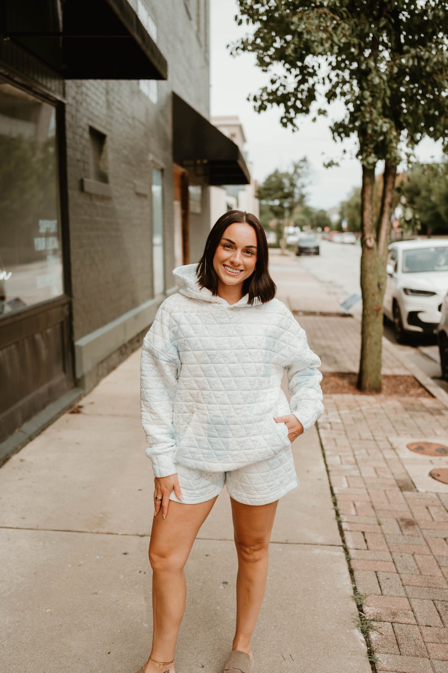 BLUE MULTI QUILTED HOODIE