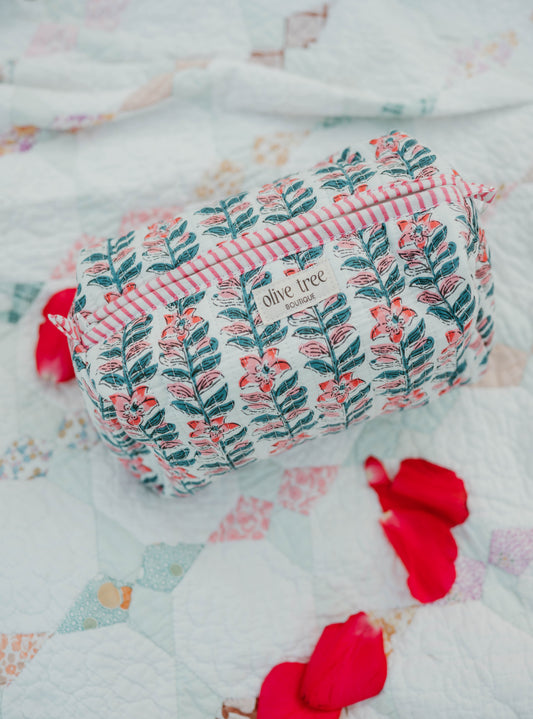 PINK + BLUE FLORAL MAKEUP BAG