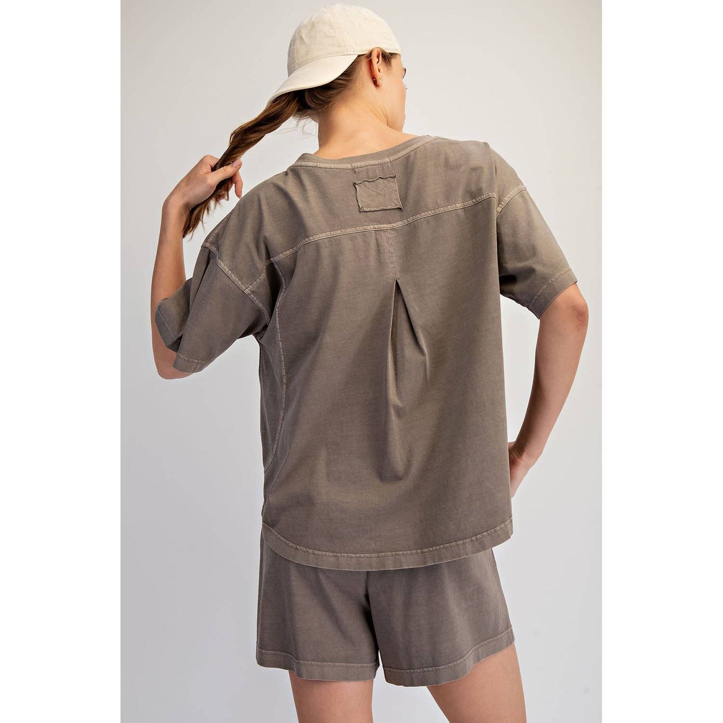 MOCHA PIGMENT WASHED COTTON SHORTS SET