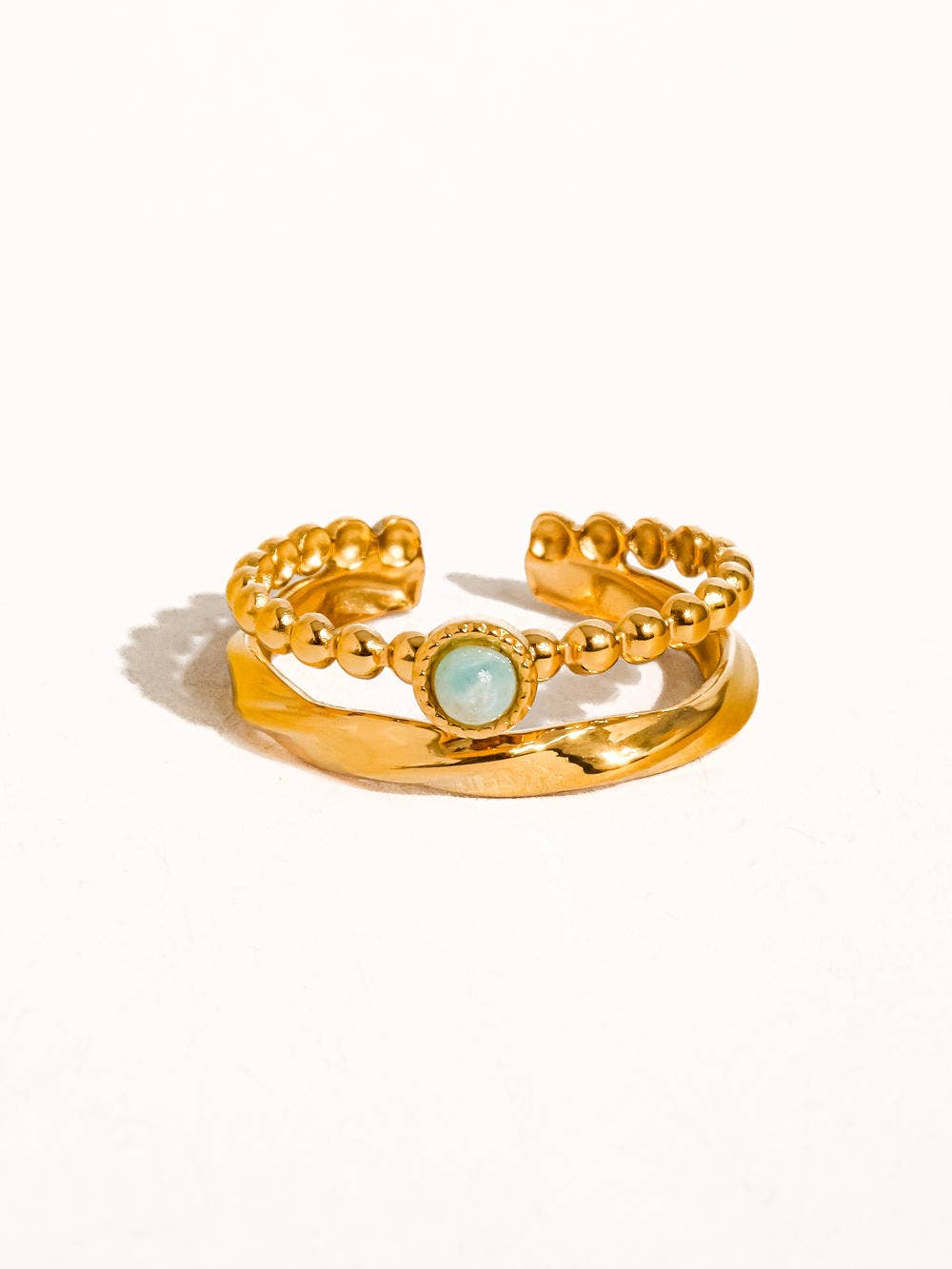 GOLD NON TARNISH LAYERED GREEN STONE RING
