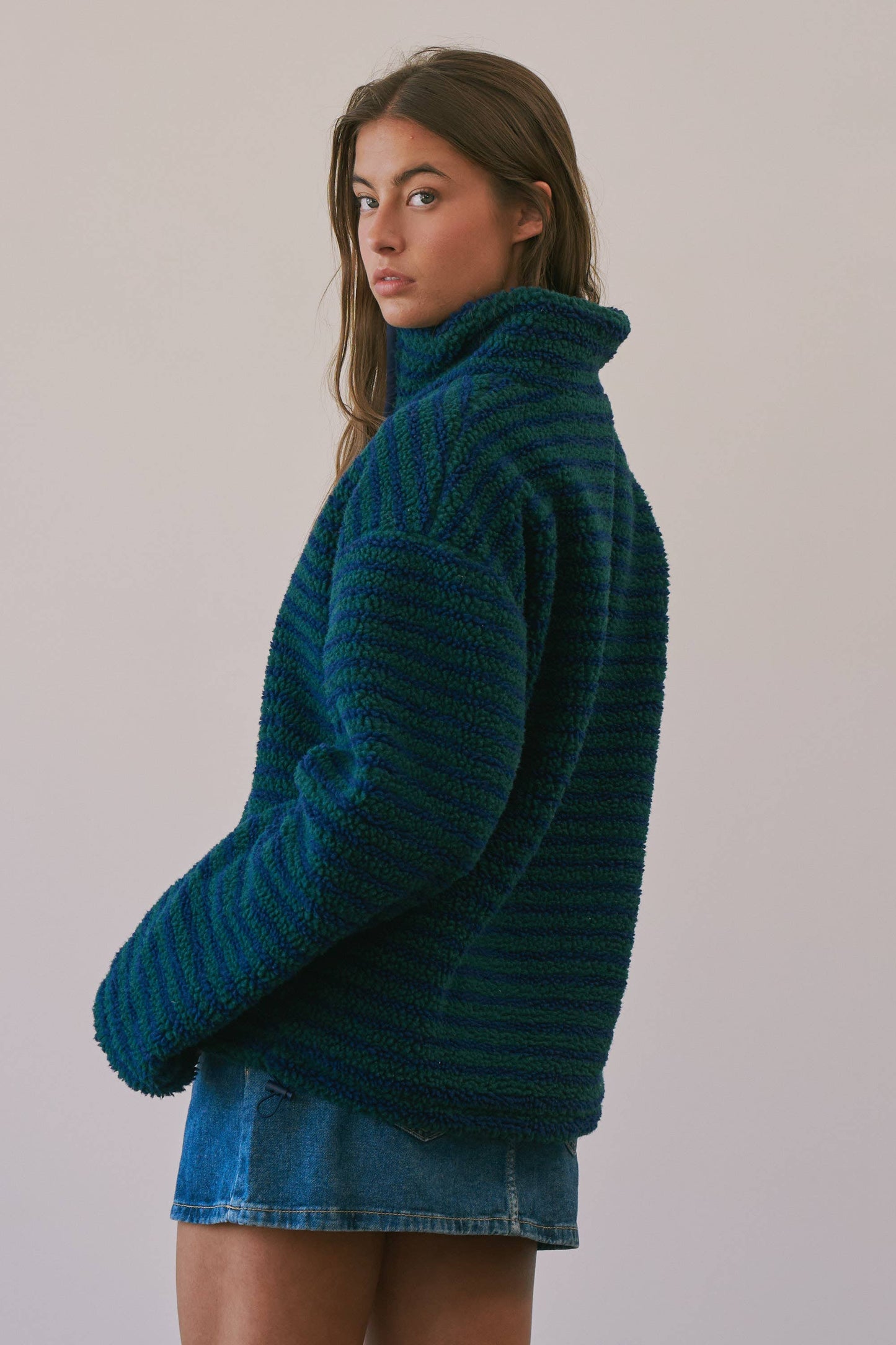 NAVY + FOREST GREEN STRIPED PULLOVER