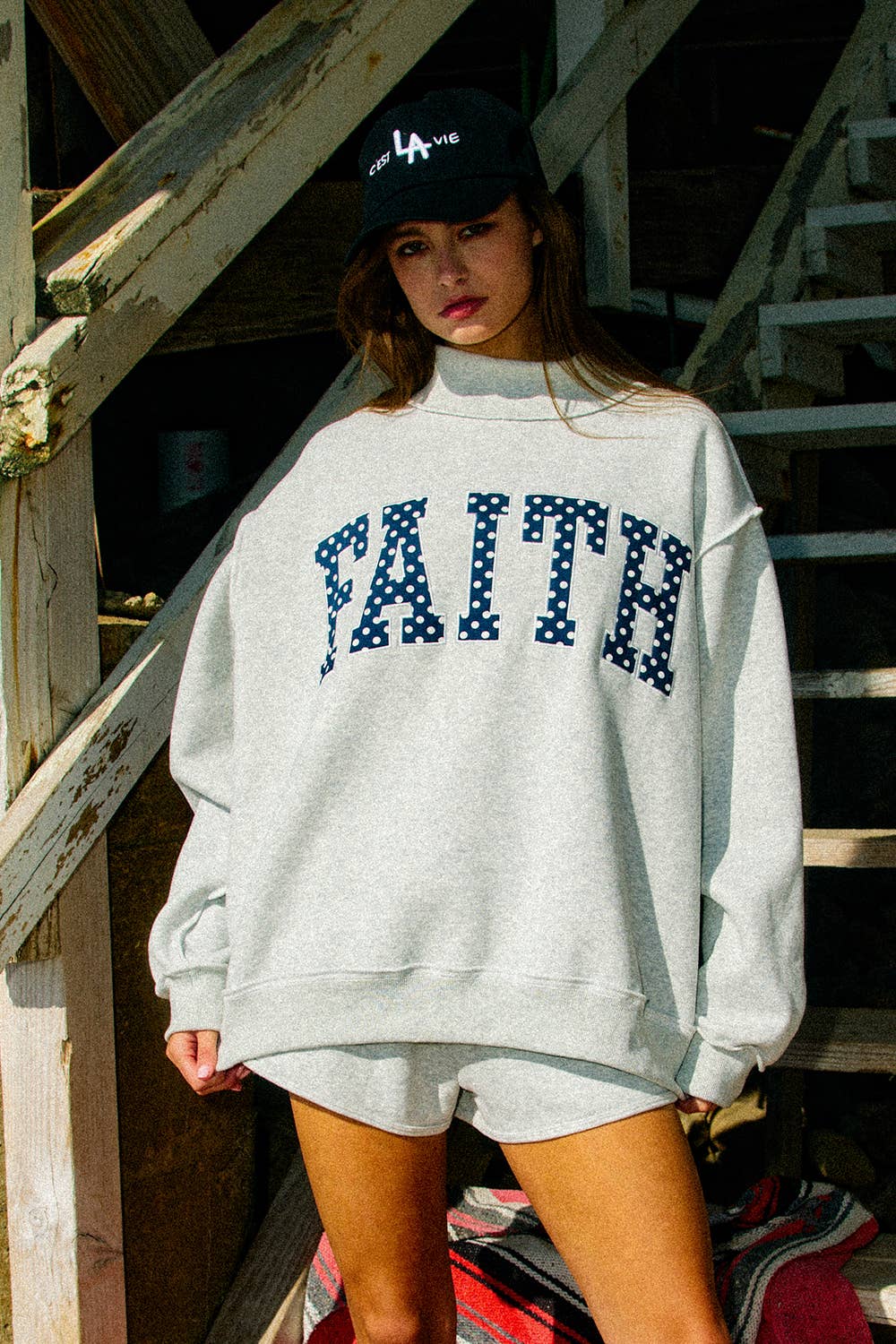 FAITH EMBROIDERED MOCK NECK PULLOVER