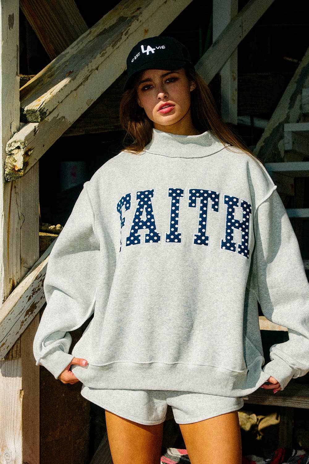 FAITH EMBROIDERED MOCK NECK PULLOVER