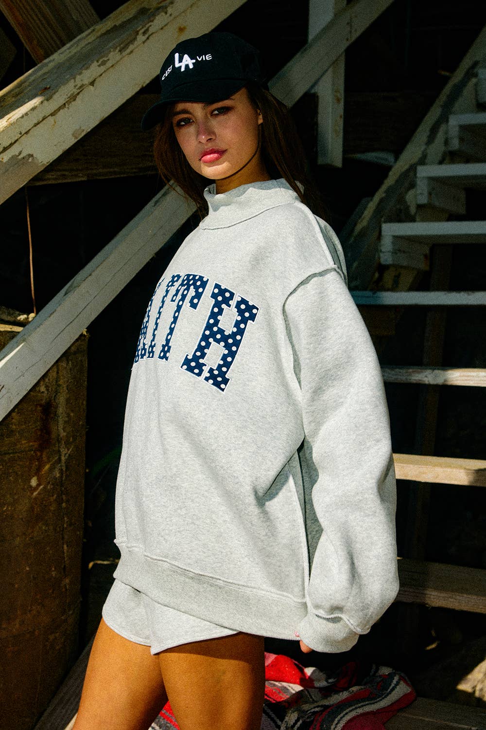 FAITH EMBROIDERED MOCK NECK PULLOVER
