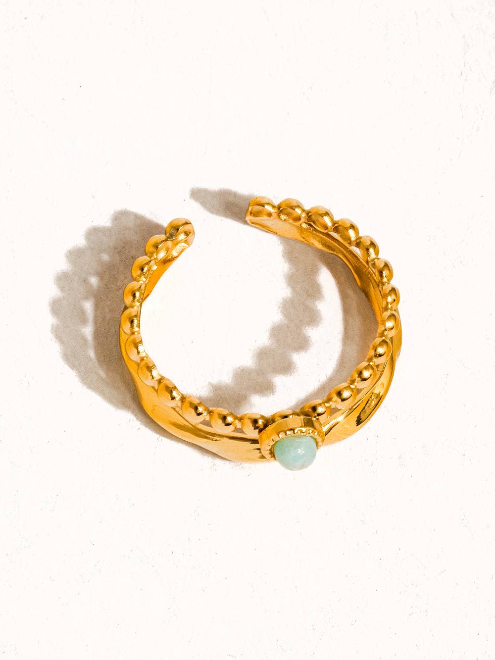 GOLD NON TARNISH LAYERED GREEN STONE RING