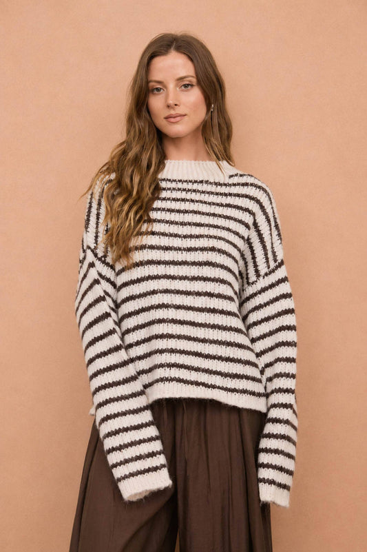 STRIPED LONG SLEEVE KNIT SWEATER