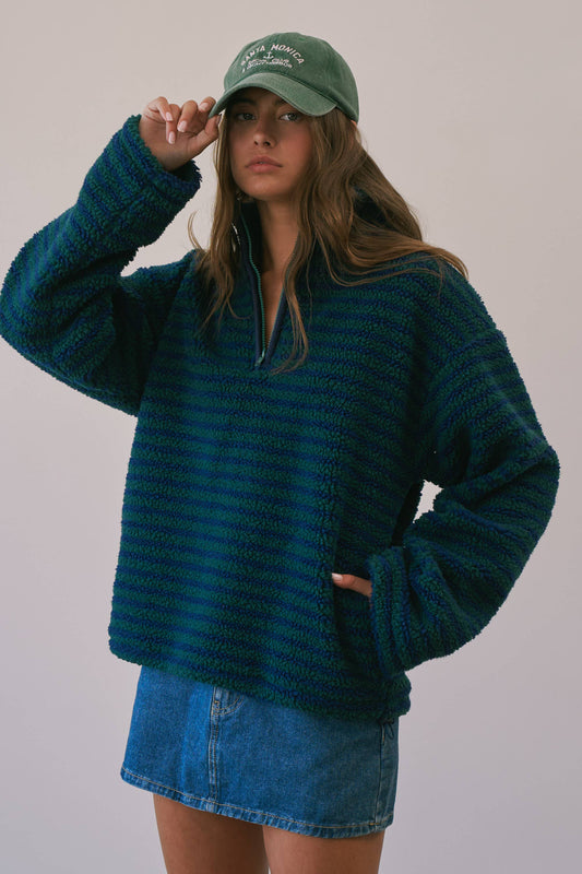 NAVY + FOREST GREEN STRIPED PULLOVER