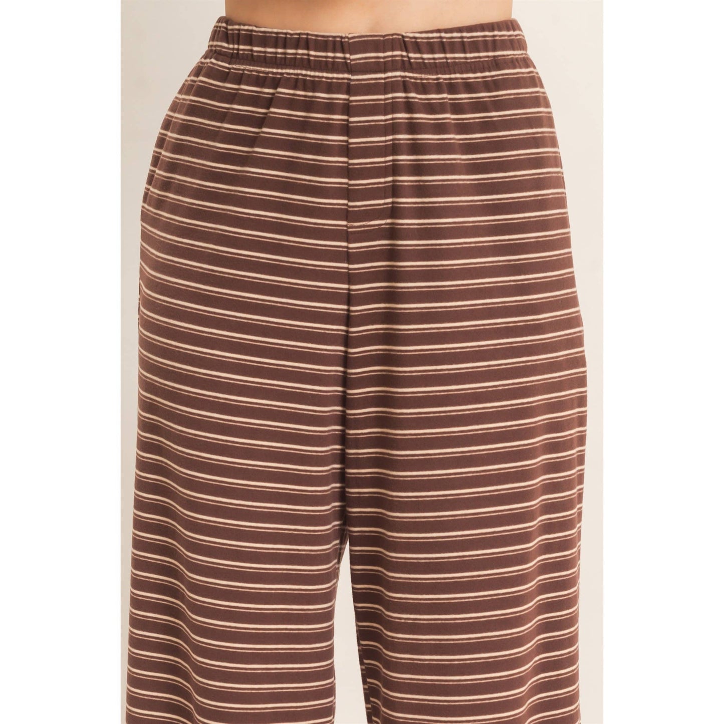 BROWN STRIPED ELASTIC LOUNGE PANTS