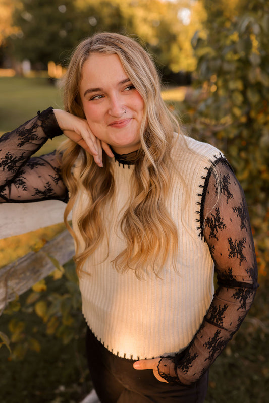 IVORY + BLACK TRIM SWEATER VEST