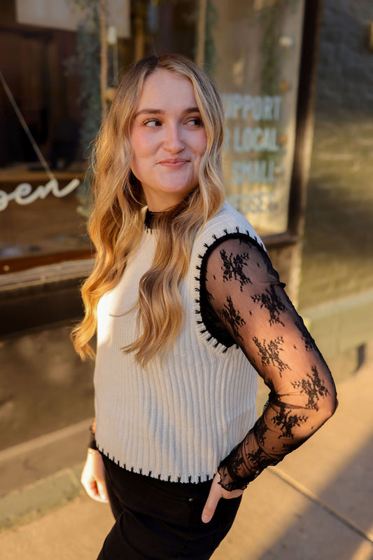 IVORY + BLACK TRIM SWEATER VEST