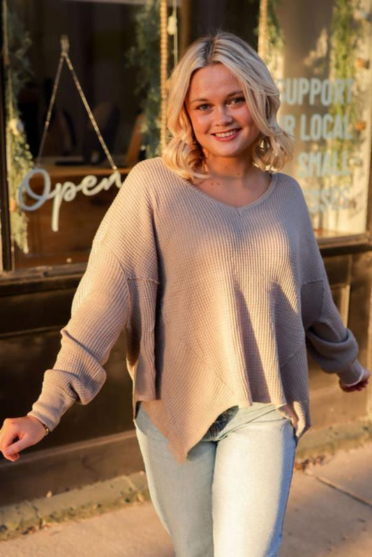 MOCHA WAFFLE KNIT LONG SLEEVE